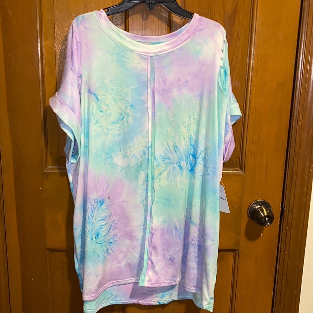 Tie Dye Top with Lazer Cut Shoulders